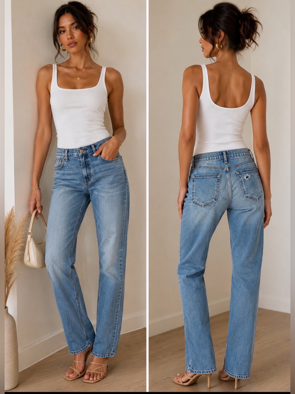 rag & bone Slim Leg Jeans in Light Blue Denim with Gold Button